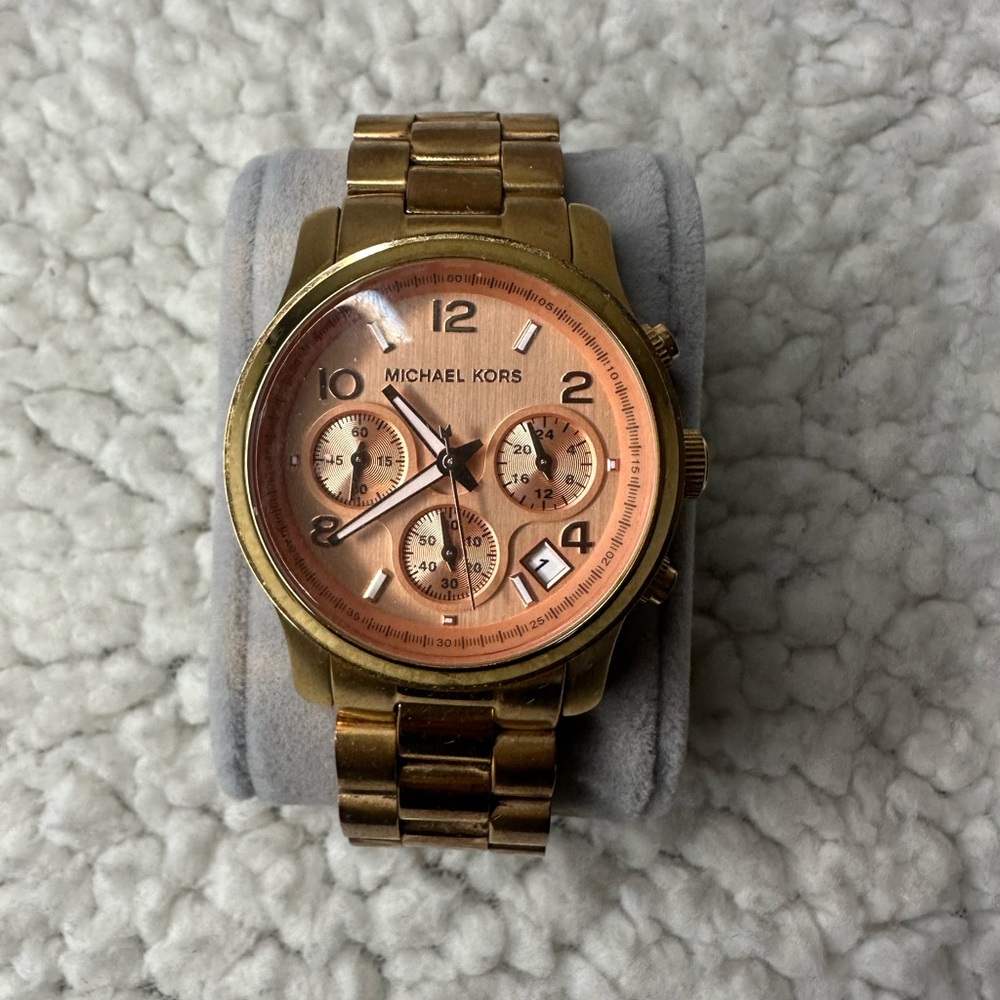 Michael Kors Women’s Gold-Tone Chronograph Watch with Rose Gold Dial